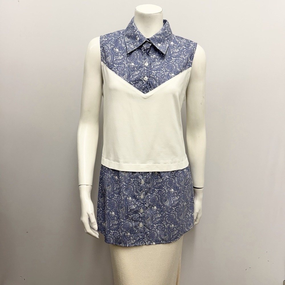 Finley Long Tunic Top NWT $145.00 Blue White Gray Floral Paisley Size L Fits M